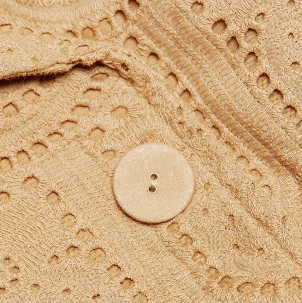 Anthropologie Farm Rio Pineapple Cotton Eyelet Trench Coat Medium Khaki Tan - Picture 5 of 12
